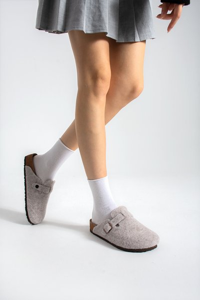 starmarj Unisex Orthopedic Felt Slippers Comfort Model Winter Closed Front Sabo Daily Comfortable Home Slippers - Gray