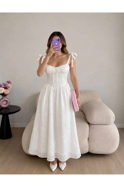 Ekim Store Scalloped Strappy Lace Long Dress