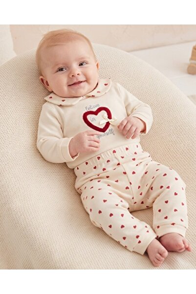 Ege Bebek Baby Girl Heart Printed Baby Collar 3-6-9-12 Months Newborn 2-Piece...