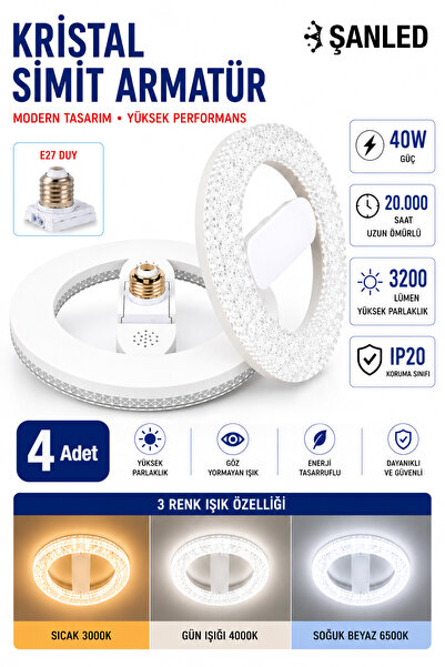 ŞANLED 40W Simit Modeli KRİSTAL Tasarruflu E27 Beyaz Işık Torch Led Ampul-1-2...