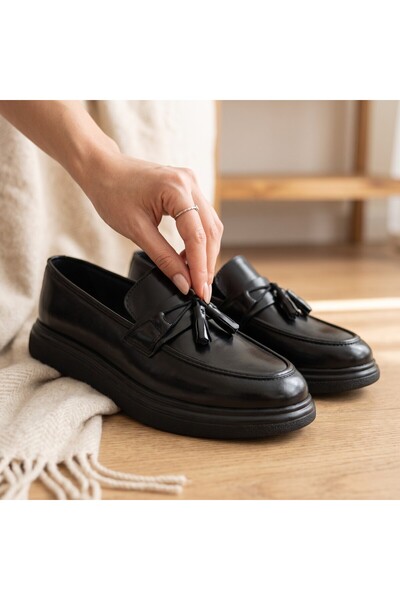 RAYVORA Men's Matte Leather Laceless Tasseled Classic Shoes Suitable for Poly...