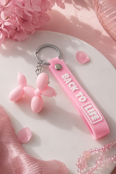 Sylvera Shop Silicone Pink Keychain & Bag Charm with Balloon Dog Figure