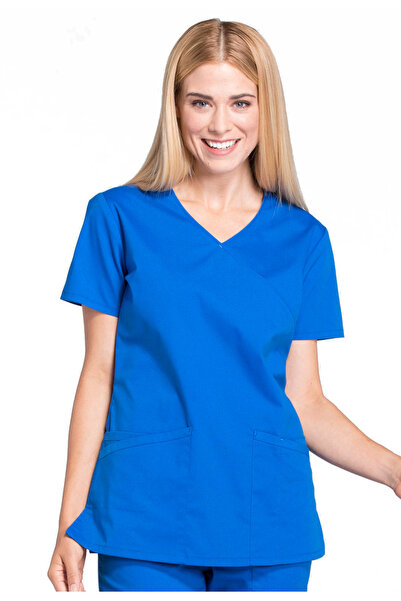 Cherokee Ww655 Women's Scrubs Top – Imported, Mock Wrap Design, V-Neck, 2 Poc...