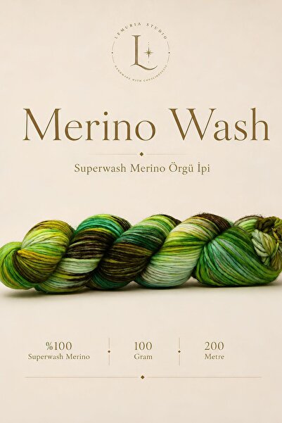 Premium Merino Wash 1 Adet El Boyama %100 Superwash Merino Örgü İpi, 100 gr 200 m Premium Yün İplik