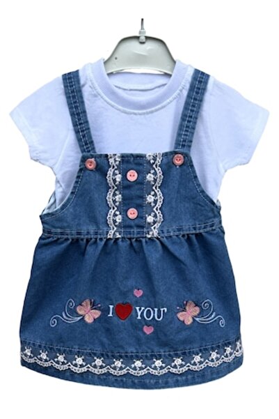 OEM Set din 2 piese pentru fete: tricou alb și rochie din denim, 12 luni