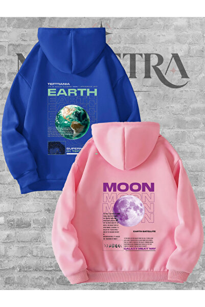 Modetra Women Men Unisex World Moon Back Printed Lover Couple Combination Hoo...