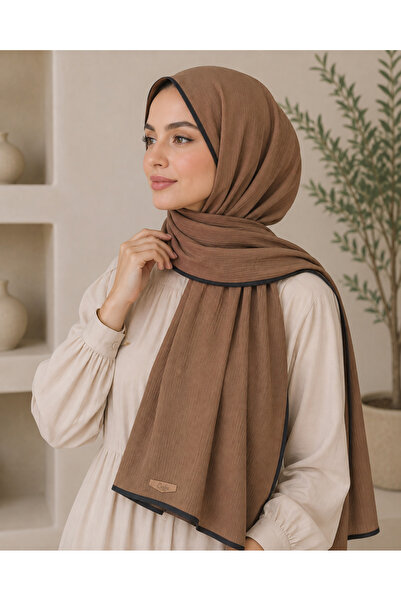 mim eşarp Enba Piped Aqua Solid Color Shawl 85X190Cm - Mink