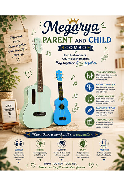 MegArya Parent & Child Guitar Ukulele Combo, Green Classical Guitar & Blue Uk...