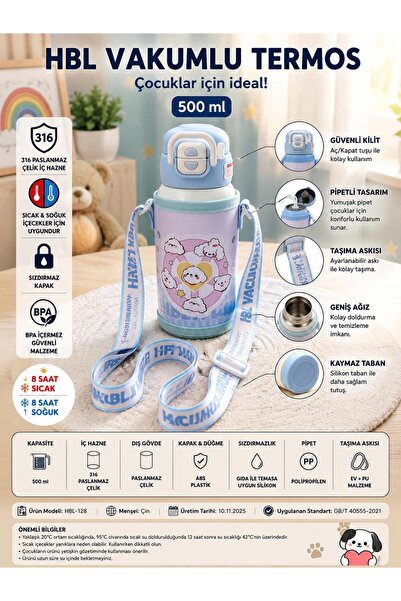 HTC AKSESUAR 550 ml Cute Dog Patterned Children's Thermos Water Bottle – 316 ...