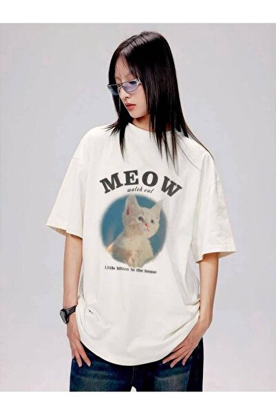 Minga London White Meov Printed Oversize T-Shirt