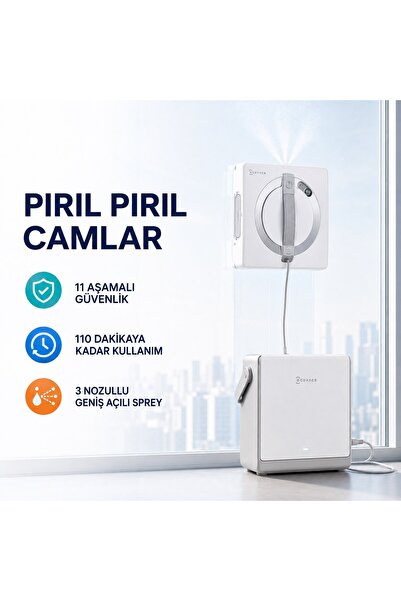 Ecovacs Taşınabilir İstasyonlu Cam Silme Robotu, 5.500 Pa Emiş, 110 Dakika Ça...