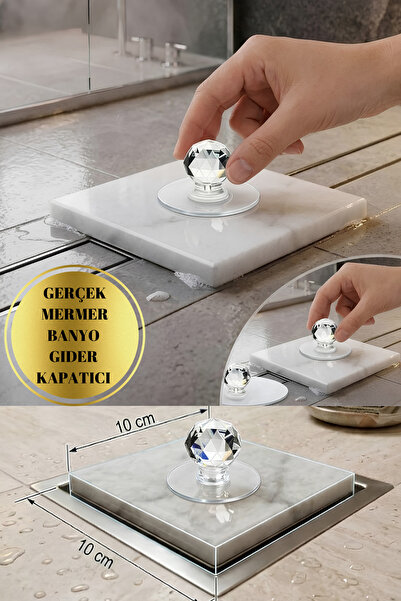 BRE HOME Gerçek Mermer Banyo Gider Kapatıcı 10x10 cm - Kristal Kulplu Banyo Y...