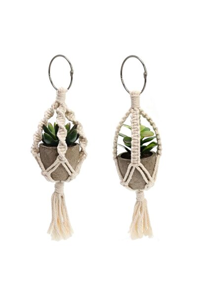 Generic Mini Macrame Plant Hanger, 2 Pcs Plant Holder Car Charm, Handmade Car...