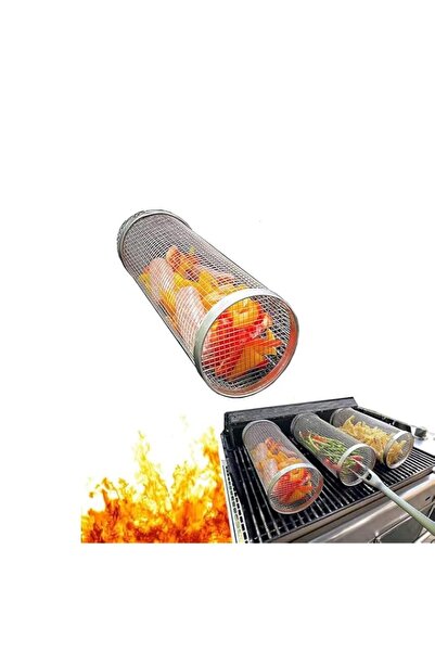 Generic 2 Pcs Rolling Grill Baskets for Outdoor Grill Stainless Steel Vegetab...
