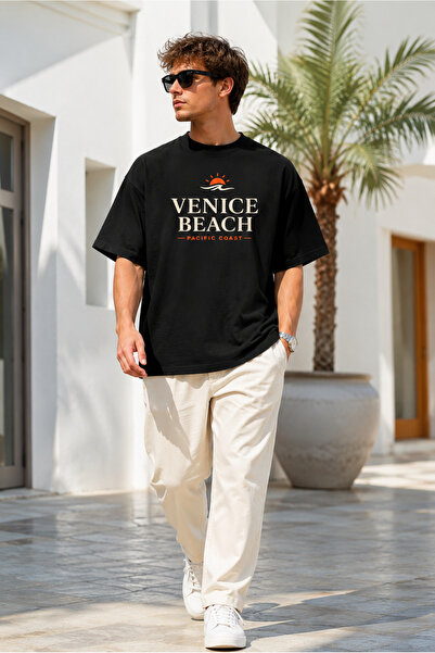 Moda Minimo Unisex Μαύρο Oversize T-shirt με κοντά μανίκια, καλοκαιρινό χτενι...
