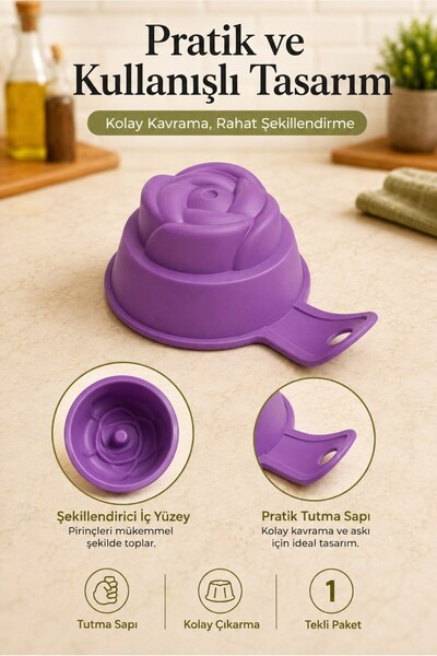 Monteor Rice Mold with Rose Pattern and Handle, Practical for Portioning and Serving (1 Piece)