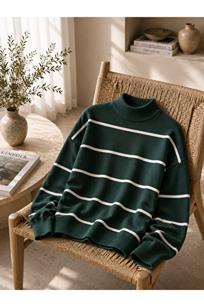oneoff Women's Half-Throat Striped Knitwear Sweater Oversize Loose Design