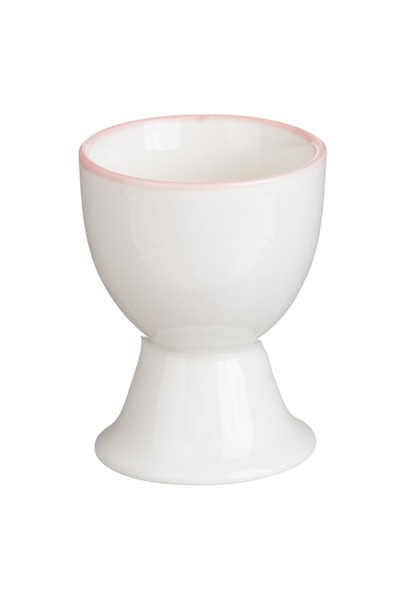 OEM Nouă coșuleță pentru ouă din porțelan fin, albă cu margine roz, 5x6.5cm