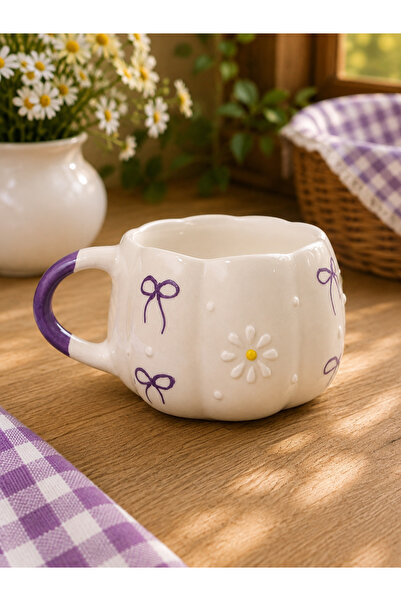 Kotium Ceramics Purple Bow - Daisy Patterned Special Mouth Wave Detail Specia...