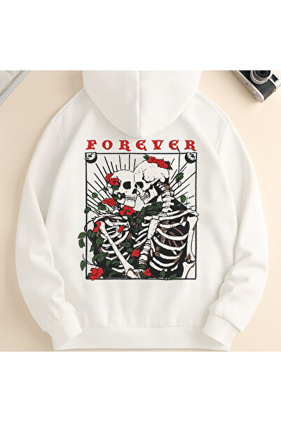 JANTIL MODA Hanorac unisex oversize cu glugă, negru, cu imprimeu „FOREVER Sku...