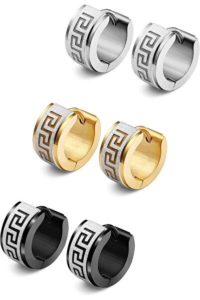 Arabest 3 Pairs Men's Hoop Earring,Stainless Steel Huggie Earrings,Unique Gre...