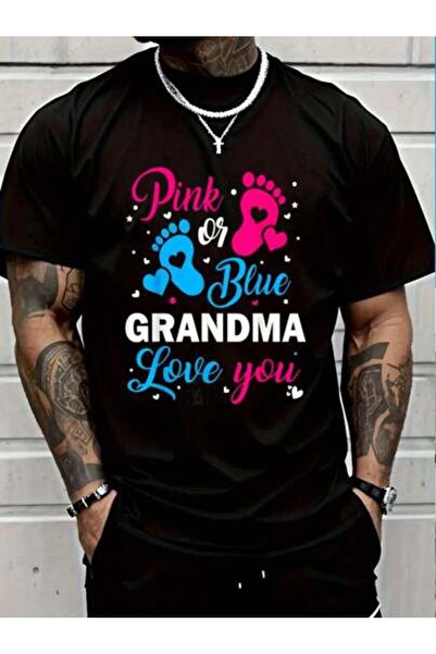 23ERVA 100% Cotton Gender Reveal Pink Or Blue Grandma Loves You Family T-Shir...