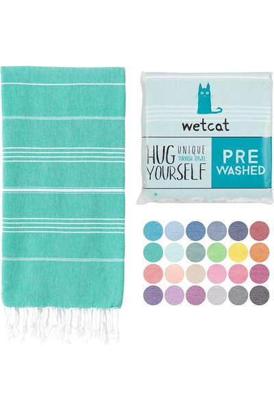 WetCat ويت كات منشفة شاطئ تركية كبيرة الحجم مقاس 38 × 71 مصنوعة من القطن بنسب...
