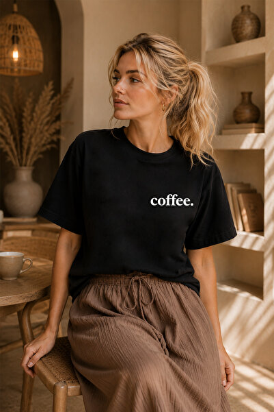BAGAND Premium Coffee Written Black Oversize Unisex T-Shirt