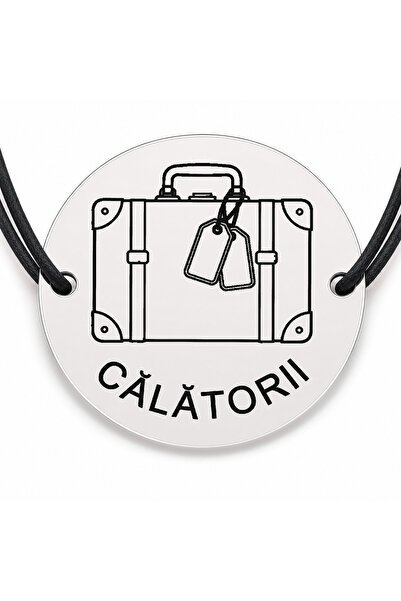 Simoshop Brățară argint 925 cu bănuț gravat valiza cu etichete, șnur negru re...