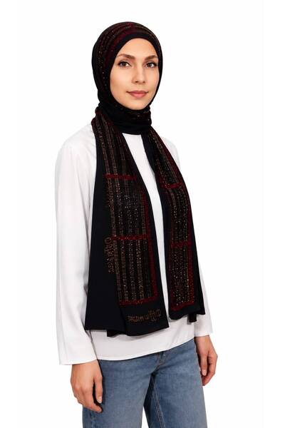 Differenza Plaid Stone Combed Cotton Shawl-Black Gold