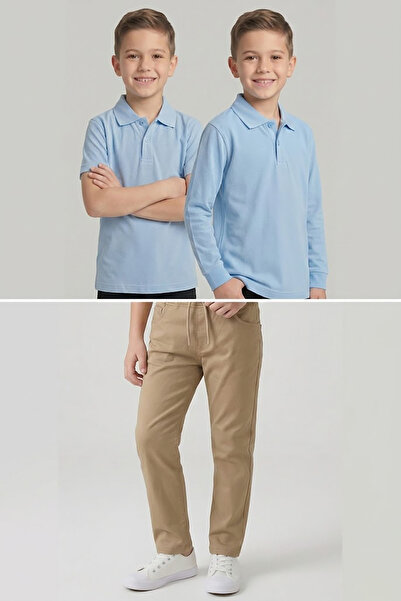 nacar çarşı Boys' School Baby Blue Long and Short Sleeve Polo Collar T-Shirt ...