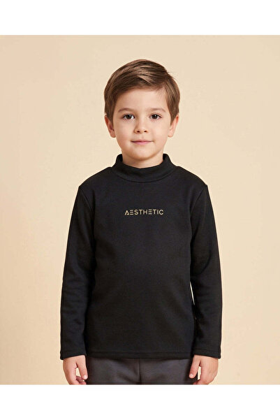REDTAG Boys Black High Neck T Shirt