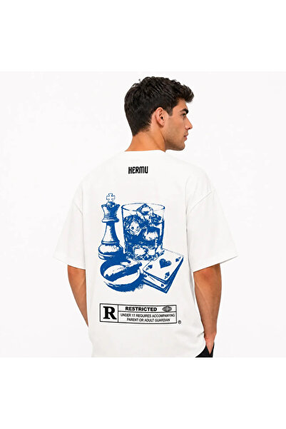 hermu Off White High Stakes Sırt Baskılı Oversize %100 Pamuk Bisiklet Yaka Ti...