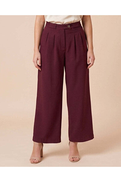 REDTAG Women Burgundy Pleated Wide Leg Trousers