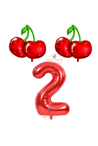 BEST PARTİ Best Cherry and Red Number Themed Foil Balloon Set Age-2