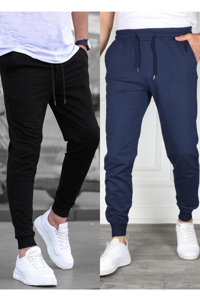 TORUK MAKTO Set of 2 Unisex Ribbed Leg Sweatpants Jogger Comfortable Fit Dail...