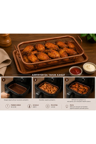 YDGR 2’li Paslanmaz Çelik Fırın Air Fryer Sepeti ve Tepsisi