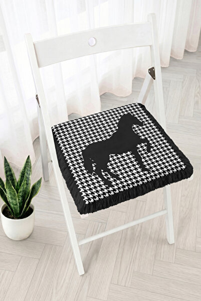 Realhomes Horse Silhouette and Goose Feet Patterned Fringed Zippered Chair Cu...