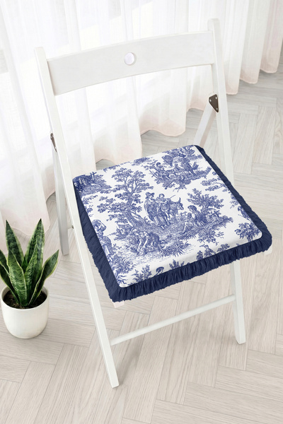 Realhomes Pastoral Village Scenery and Human Figures Fringed Zippered Chair C...
