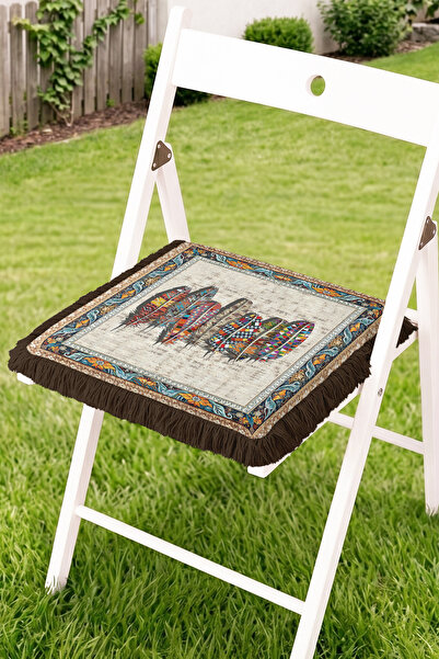 Realhomes Fringed Zippered Chair Cushion with Colorful Feather Motif and Flor...
