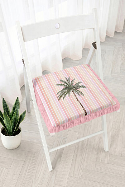 Realhomes Palm Tree Figured Striped Fringed Zippered Chair Cushion - Tufted K...