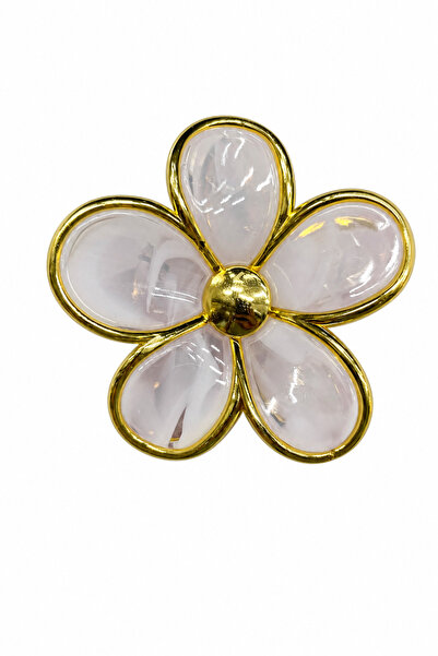 Jack Ferrero Large Size Flower Figured Yellow Framed Transparent White Hair Clip