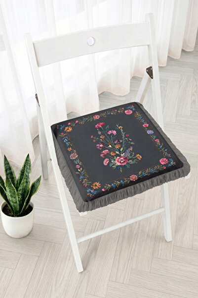 Realhomes Floral Bouquet and Border Floral Pattern Fringe Zippered Chair Cush...