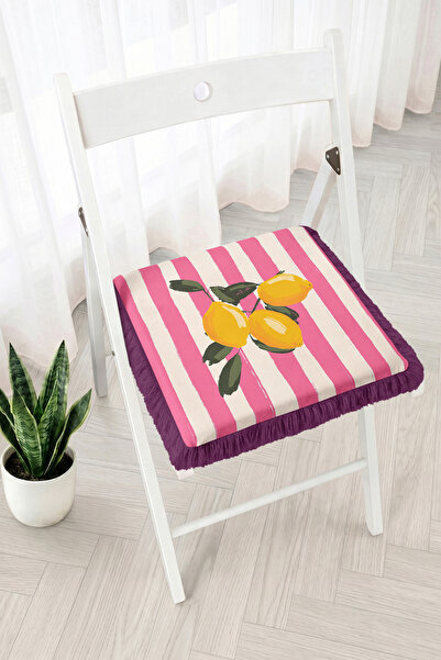 Realhomes Lemon Figured Striped Mediterranean Style Fringed Zippered Chair Cu...
