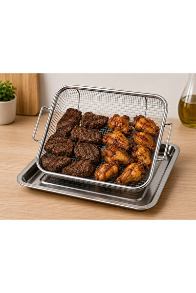 YDGR Paslanmaz Çelik Fırın Air Fryer Sepeti ve Tepsisi 2’li Set
