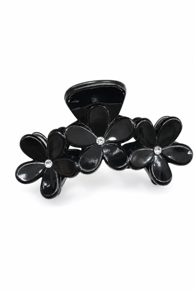 Jack Ferrero Stylish Black Floral Motif Stone Detailed Shiny Hair Clip