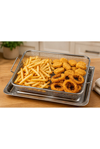 YDGR Paslanmaz Çelik Fırın Air Fryer Sepeti ve Tepsisi 2’li Set
