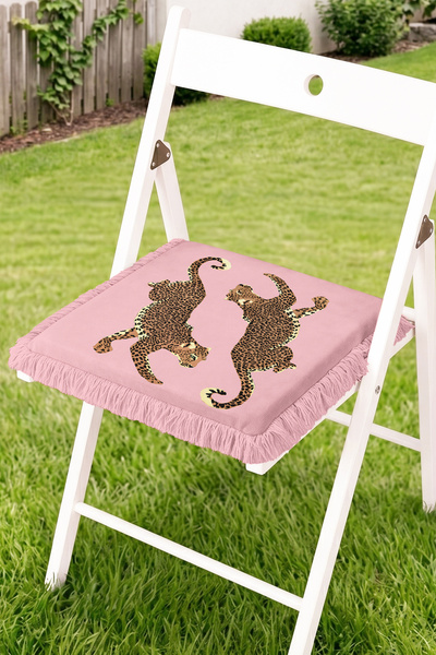 Realhomes Modern Patterned Fringed Zippered Chair Cushion with Leopard Figure...