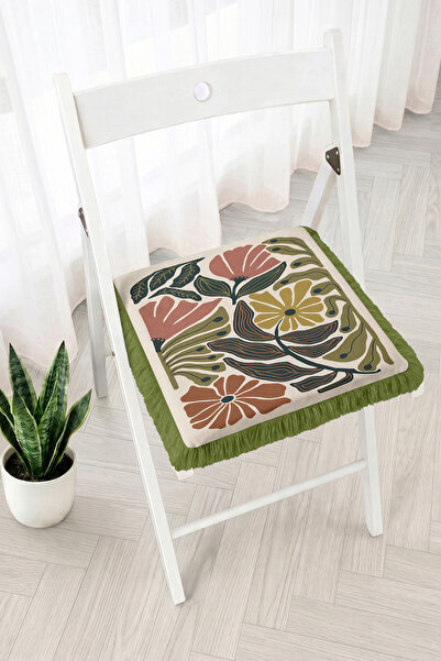 Realhomes Modern Floral and Leaf Pattern Fringed Zippered Chair Cushion - Tuf...