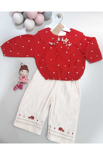 Sönmez Baby PUANTİYELİ ÇİÇEKLİ BOL KALIP PANTOLONLU GÖMLEK İKİLİ KIZ BEBE ÇOC...
